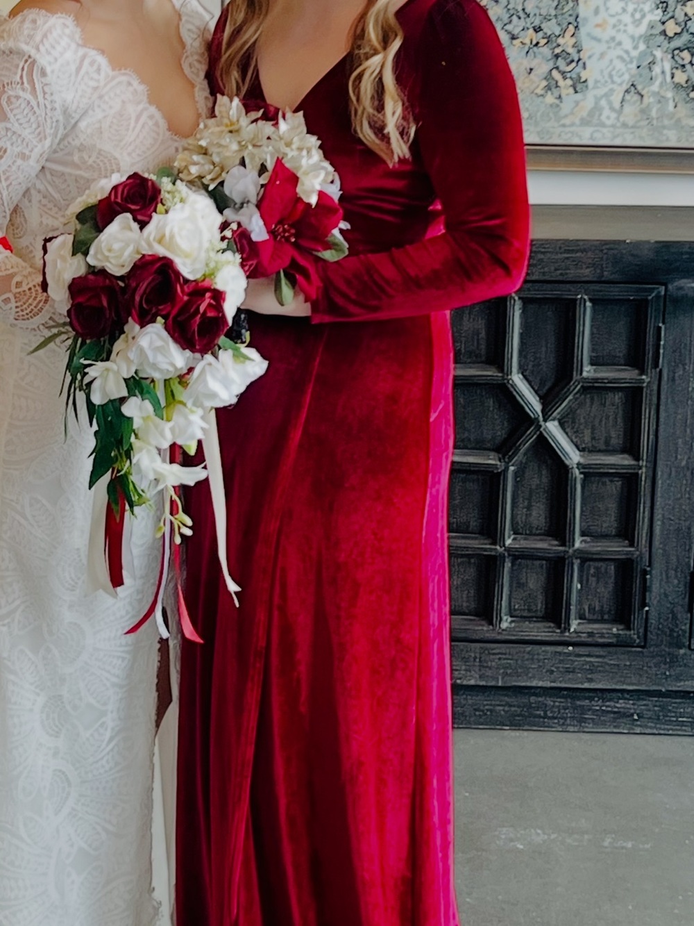 Baltic Born Velvet V-Neck Long Sleeve Dress in Burgundy